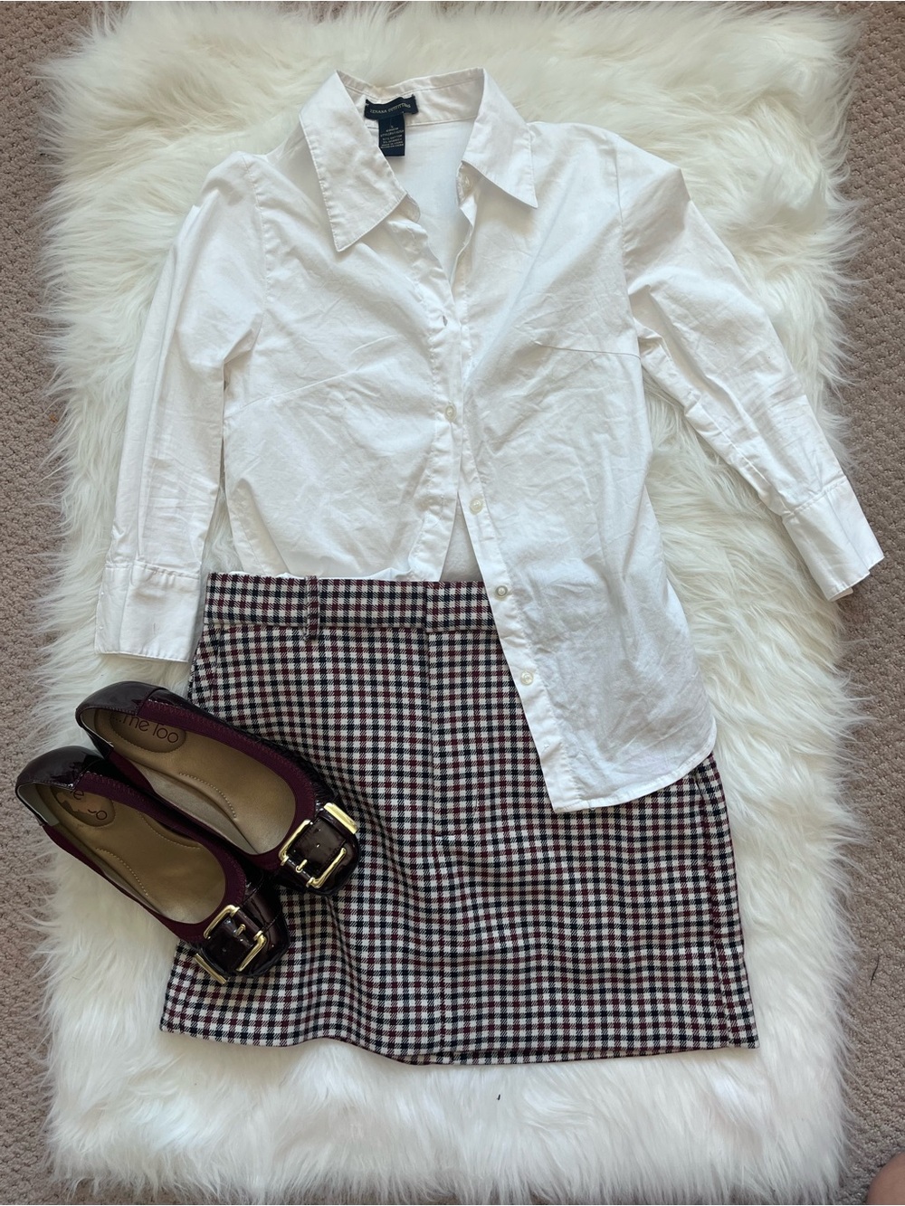 Madewell Plaid Houndstooth Suiting Mini Skirt Aroma Burgundy Navy Size 00 - Picture 4 of 16